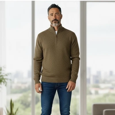 Orvis Men's Hunter Green Heathered Wool 1/4 Zip Pullover Sweater Size Large NWOT - Image 1 of 4