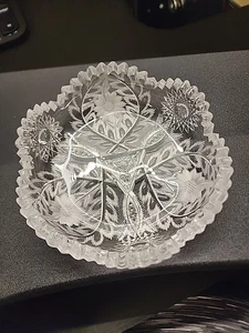 APB Kristall geschliffenes Glas Schale antik amerikanisch Brillant 5" florales Design - Bild 1 von 11