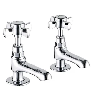 Lecico Buxton Deck Mounted Cross Head Bath Pillar Taps Pair Chrome - TPBUXBATH  - Picture 1 of 8