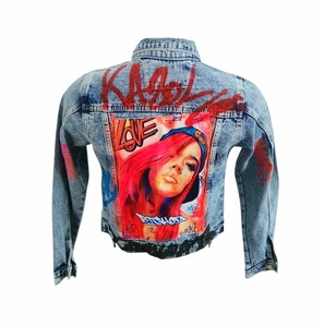 Karol G Bichota Love Graffiti Rare Custom Made Blue Denim Diestrell Jacket Graff - Bild 1 von 11