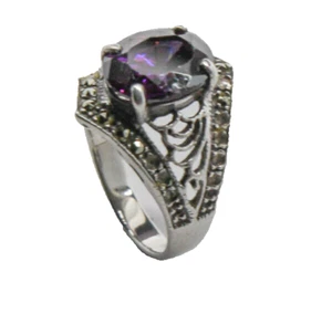 Anello Solitario Vintage Charles Winston Argento Antico Ametista, Taglia 5,5 - Foto 1 di 7