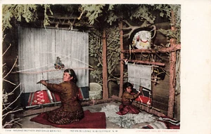 VINTAGE NATIVE AMERICAN INDIAN NAVAJO MOTHER & CHILD WEAVING DPC POSTCARD 081723 - Picture 1 of 2