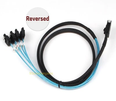 New Mini SAS 4i 36Pin SFF 8087 to 4 SATA 7Pin Reverse With Latch Cable 100cm - Image 1 of 4