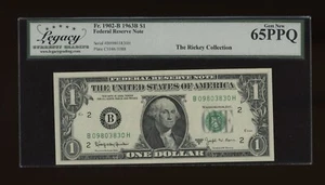 DBR 1963-B $1 FRN New York Barr Gem Fr. 1902-B Legacy 65 PPQ Serial B09803830H - Picture 1 of 2