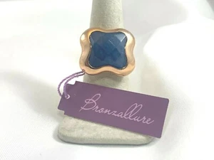 Bronzallure Natural Blue Stone Rose 18Kt Plate Gold RING, Made in Italy - Picture 1 of 5