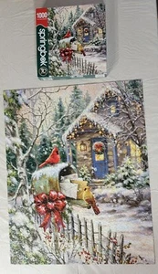 Rompecabezas Springbok Cardinal Cottage Navidad Invierno Escena 1000 piezas Completo - Imagen 1 de 4