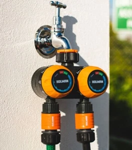 Holman EzyGrip Garden Hose Dual Outlet Garden Mechanical Tap Timer Irrigation - Picture 1 of 2
