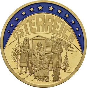 EUROPE ECU SERIES AUSTRIA ÖSTERREICH GILDED PROOF LIKE GILT MEDAL 1998 #ME253 - Picture 1 of 2