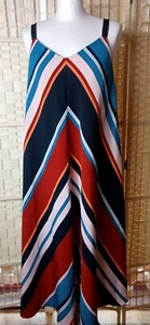 UK 12 Striped Summer Maxi Dress Boho Red Herring Casual Lightweight Slip On - Picture 1 of 9