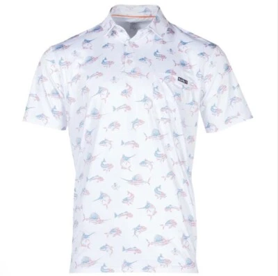 Salt Life SLX Performance S/S Polo UV 30 Wht Fish N Bones Live Salty L NWT - Image 1 of 4