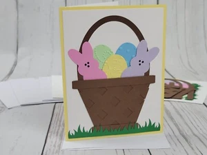 Happy Easter Greeting Card Kit #12 [Lot of 4, Handmade, Basket Eggs Peeps] - Picture 1 of 6