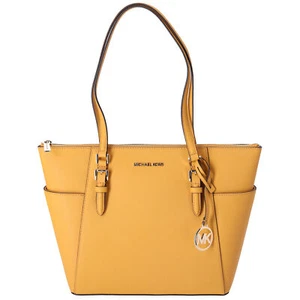 Michael Kors Charlotte Large Top Zip Leather Tote Golden Rod Yellow - Picture 1 of 5