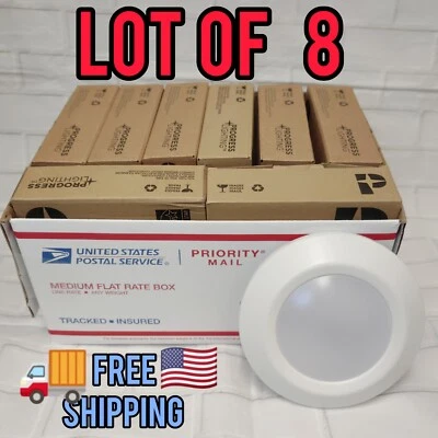 8 Pack PROGRESS LIGHTING 5-1/2" LED Slim White Flush Mount Disk Light . - Image 1 of 4