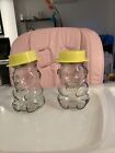 Teddy bear glass jars x 2 lid & Yellow Hat Perfect For Honey Jam Sweets 280ml