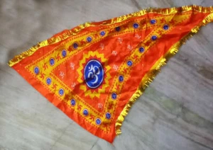 OM Swastika Flag For Pooja Jhanda DHVAJ DHVAJA HINDU MANDIR TEMPLE 1 Meter - Picture 1 of 3