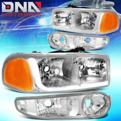 PARA 2001-2007 GMC SIERRA YUKON DENALI LED DRL FAROL LÂMPADA DE PARA-CHOQUE CROMADO/ÂMBAR - Imagem 1 de 4