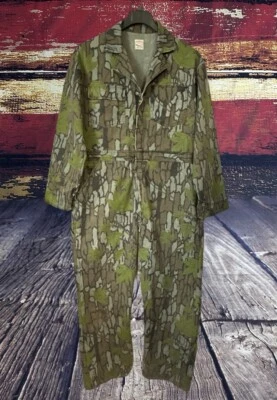 Vintage Pointer Coveralls Mens Large 46 Trebark Camo Canvas Hunting Archery USA - Image 1 of 4