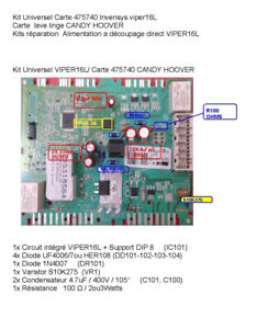1 Kit  reparation Carte 475740 Invensys viper16L  lave linge CANDY HOOVER 