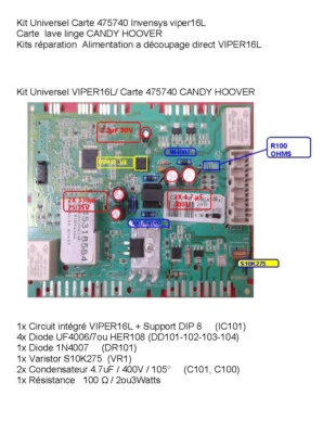 1 Kit  reparation Carte 475740 Invensys viper16L  lave linge CANDY HOOVER  - image 1 of 3