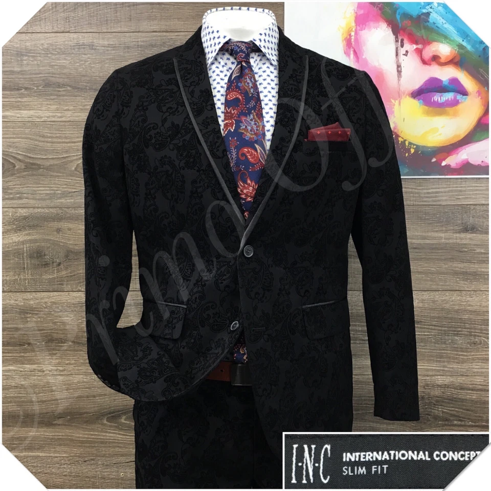 Conjunto de 2 piezas de traje para hombre INC talla L (44R) chaqueta ajustada blazer pantalones dos botones Foto 1 de 4