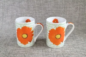 Set of 2 Vintage Retro Floral Mugs by Trade Winds Tableware Orange Flowers 300ml - Picture 1 of 10