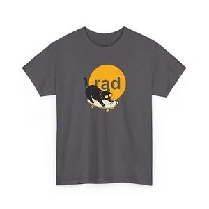 Funny Cat Shirt Gift Skater Tee Skateboard Lover Kitty Radical Retro 90s TShirt - Picture 1 of 13