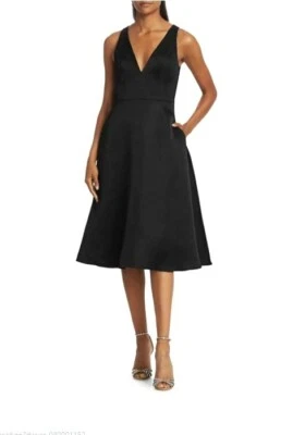 NOVO VESTIDO MIDI AIDAN MATTOX CETIM FIT E FLARE PRETO MD1E204740 TAMANHO 4 US$ 395,00 - Imagem 1 de 4