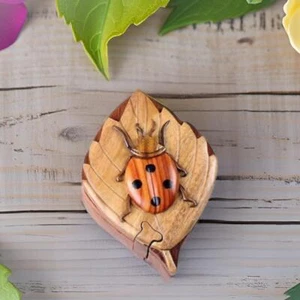 Lady Bug Wooden Puzzle Box - Handcrafted with Secret Compartment - All Natural - Picture 1 of 3