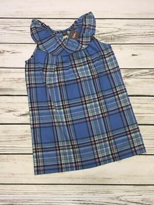 NWT Tea Collection Girls Size 10 Blue Plaid Madras Ruffle Neck Dress Seabreeze - Picture 1 of 5