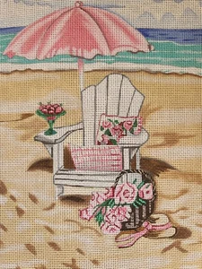 Mary Kay Crowley~Shabby Chic Beach Chair~Roses~Needlepoint Canvas~ - Picture 1 of 3