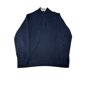 LL Bean Herren L-Tall 1/4 Zip Pullover 100% Baumwolle Navy Blau Strickpullover - Bild 1 von 7
