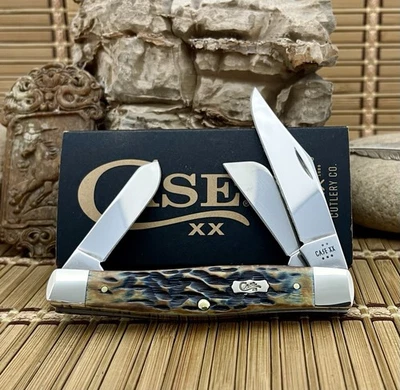 Cuchillo grande de ganadero Case XX EE. UU. de bolsillo usado a mano hueso azul mediterráneo Foto 1 de 4