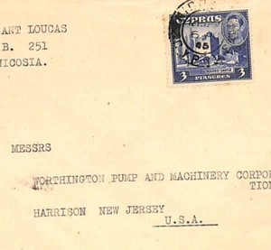 CYPRUS Cover KGVI 3pi Nicosia 1945 USA Harrison NJ Commercial {samwells}XH178 - Picture 1 of 10