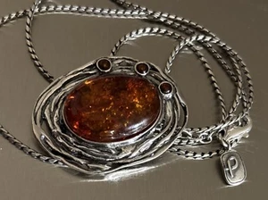 Vintage Designer Israel Prodesso Sterling silver Modernist Amber Necklace 26” - Bild 1 von 13