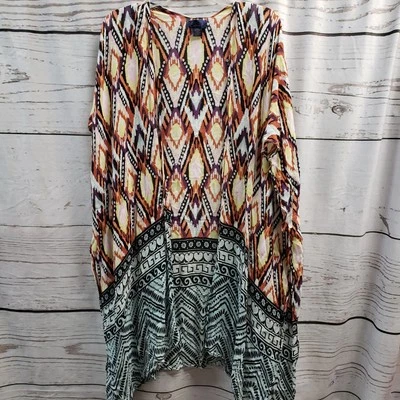 Cárdigan Rachel Roy Talla Única Para Mujer Negro Naranja Estampado Azteca Kimono Cubierta Foto 1 de 4