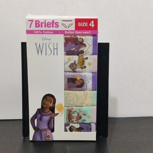 Disney Girls' Wish Size 4 -100% Combed Cotton 7-Pack Underwear - 7 Briefs - Picture 1 of 4