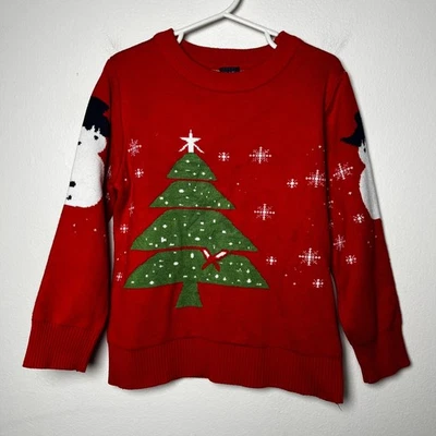 Gap Vintage Christmas Tree Snow Man Sweater Holiday Red Crew Neck size 130cm 6-7 - Image 1 of 4