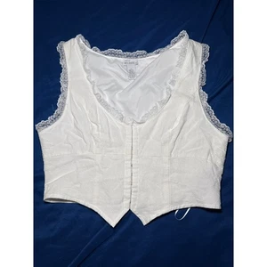 West of Melrose Spitzenborte Cropped Leinen Weiß Top Damen Medium Festival Rave  - Bild 1 von 7