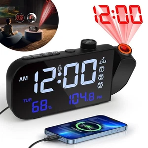 Radiowecker Uhrenradio mit Projektion, 2 Weckzeiten Display dimmbar Sleep/Snooze - Bild 1 von 10