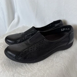 Hush Puppies Womens Black Leather Comfort Slip On Shoes Size 11 Relax Flex - Picture 1 of 7