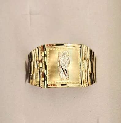 14k Solid 2 Tone Gold San Judas Religious  Ring  Saint Jude Thaddeus Unisex - Image 1 of 4