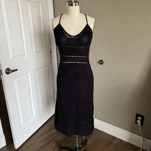VTG Ralph Lauren Cotton Crocheted Knit Black Dress Small - Picture 1 of 8