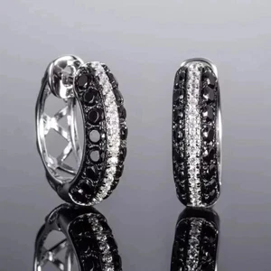 2Ct Round Lab-Created Black Diamond Women's Hoop Earrings 14K White Gold Plated - Picture 1 of 4
