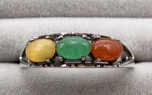 VINTAGE AVON 925 STERLINGSILBER RING GELB, GRÜN UND ORANGE JADE GRÖSSE 9,75 - Bild 1 von 7