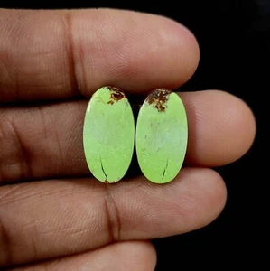 2 Pcs 17.00 Cts Natural Cabochon Lemon Chrysoprase Earrings Supply 19X10X3.7 MM - Picture 1 of 7