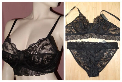 NWT SENSUAL SEMI SHEER EMBROIDERED LACE BRA +HIPTER BIKINI 2 PC SET 34-42D DD - Image 1 of 4