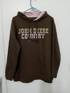 John Deere Country Brown And Pink Pullover Fleece Hoodie New Large - Picture 1 of 10