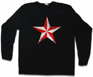 ROT & WEISS VINTAGE NAUTICAL STAR LANGARM T-SHIRT Tattoo Stern Oldschool - Bild 1 von 1