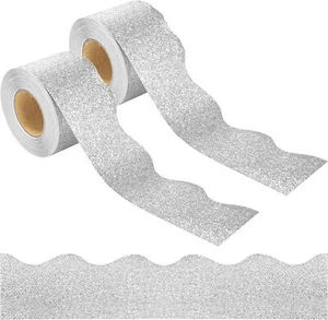 131Ft Silver Glitter Bulletin Board Borders Scalloped - Picture 1 of 7