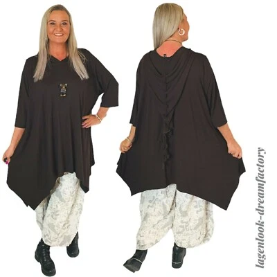 MY OBSESSION Lagenlook A-Linie Long-Tunika ESPRESSO Volant-Kapuze 42 44 46 48 50 52 54 56 58